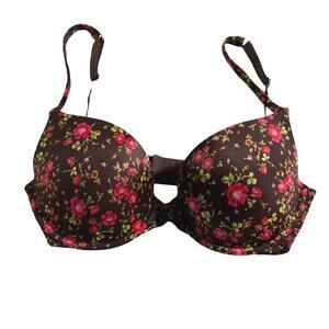 Victoria's Secret Bra Women's 34D Support Biofit Demi Uplift Floral Brown Pink